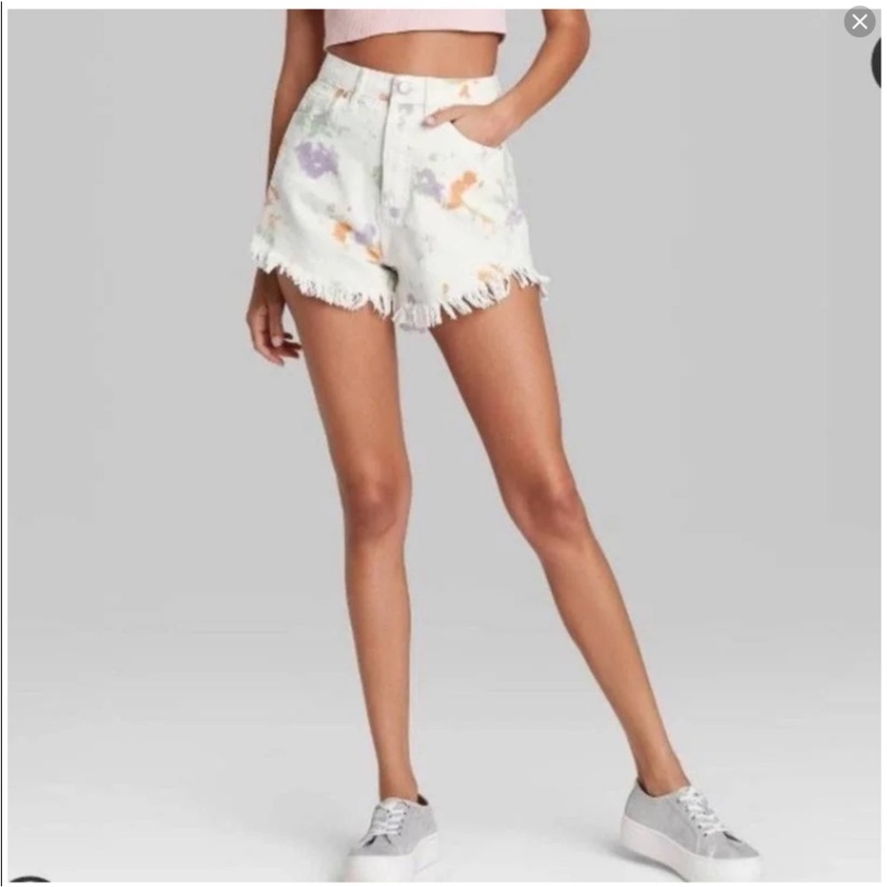 Wild Fable Purple and White Jean Shorts with Distressed Hem - Picture 3 of 11